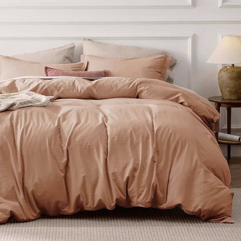 Bedsure 100% Stone Washed Cotton Duvet Cover King - Latte Brown Minimalist Cotton Duvet Cover Set... | Amazon (US)