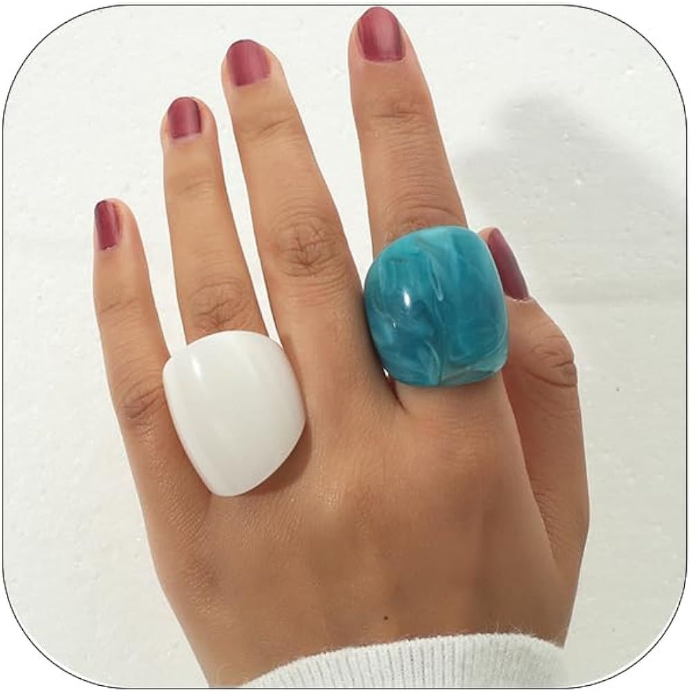 Resin Chunky Rings for Women Teen Girls Multicolor Acrylic Plastic Rings Set Cute Trendy Aestheti... | Amazon (US)