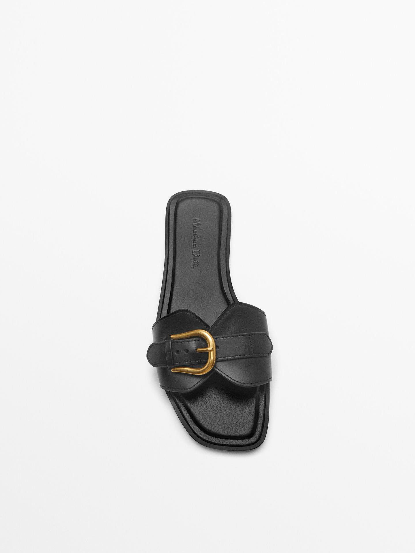 Leather flat sandals with buckle | Massimo Dutti US