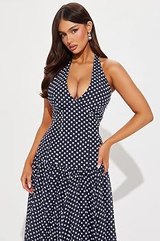 Lingt Chic Women's Polka Dot Maxi Dress Halter Neck Sleeveless Drop Waist Flowy Summer Wedding Be... | Amazon (US)