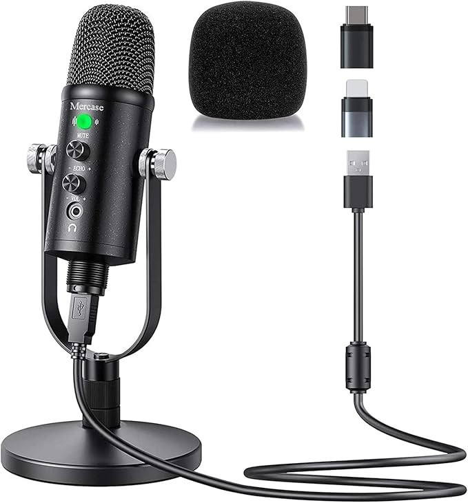 Mercase USB Microphone for Mac,PC,Phone Mic for Sing,ASMR,Podcast with Mute Button,Plug & Play,Ca... | Amazon (US)