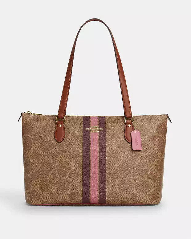Gallery Tote Bag In Signature Canvas With Stripe Print | Coach Outlet US