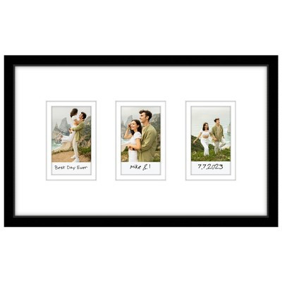 Americanflat Mini Instant Photo Collage Frame with 3 Openings and Double White Mat - Display 2.1x3.4" Photos - Black | Target