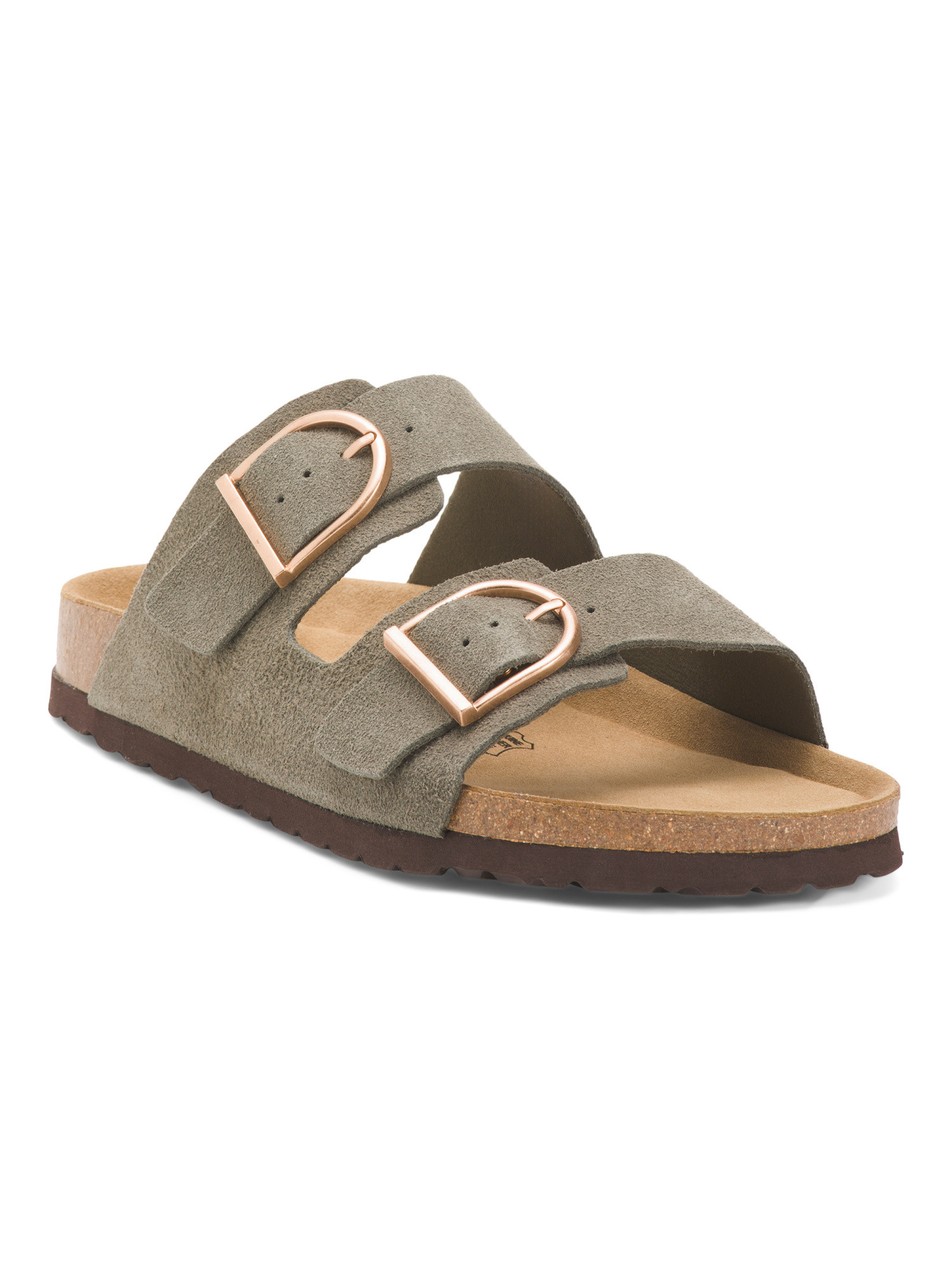 Suede Legacy Oversized Buckle Double Strap Sandals | TJ Maxx