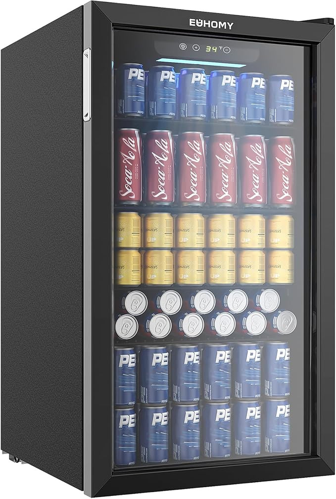 EUHOMY Beverage Refrigerator Cooler, 130 Can Mini Fridge with Glass Door for Soda Beer or Wine, B... | Amazon (US)