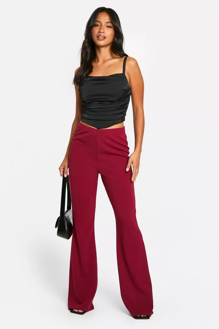 Petite Stretch Flare Leg Trouser | Boohoo.com (UK & IE)