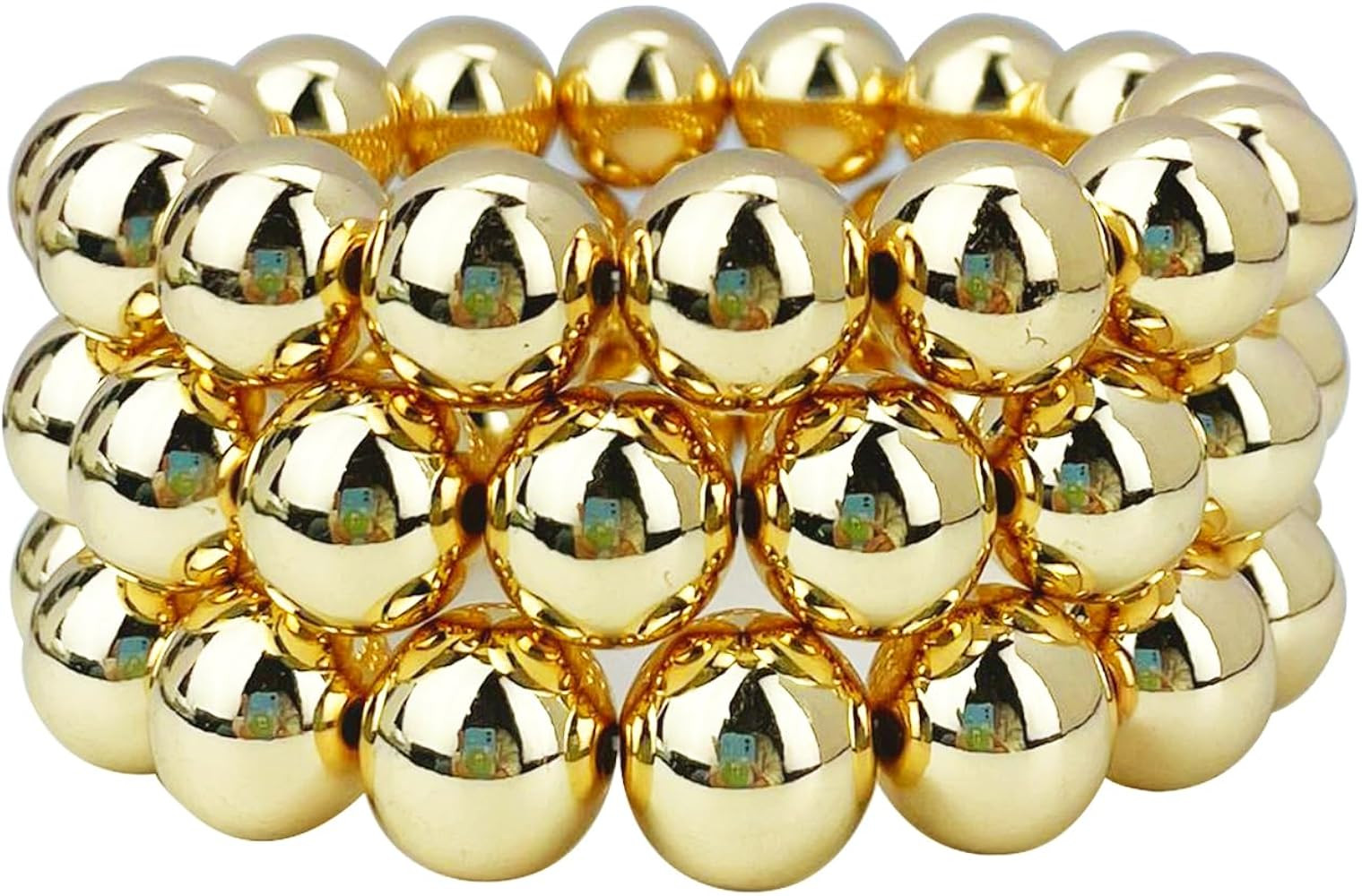 14K Gold Plated Beaded Bracelets Letter Stretch Dainty Stackable Bracelet for Women | Amazon (US)