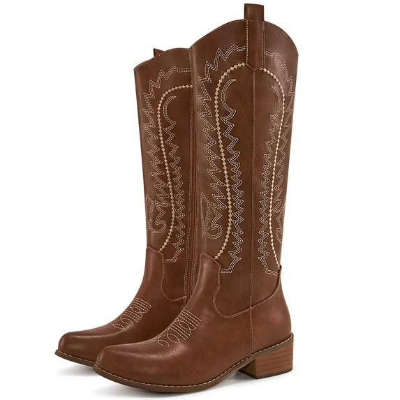 Ecetana Women's Cowboy Boots Embroidered Western Cowgirl Boots Chunky Heels | Walmart (US)