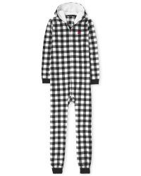 Unisex Adult Matching Family Christmas Long Sleeve Buffalo Plaid Fleece Hooded One Piece Pajamas | The Children's Place