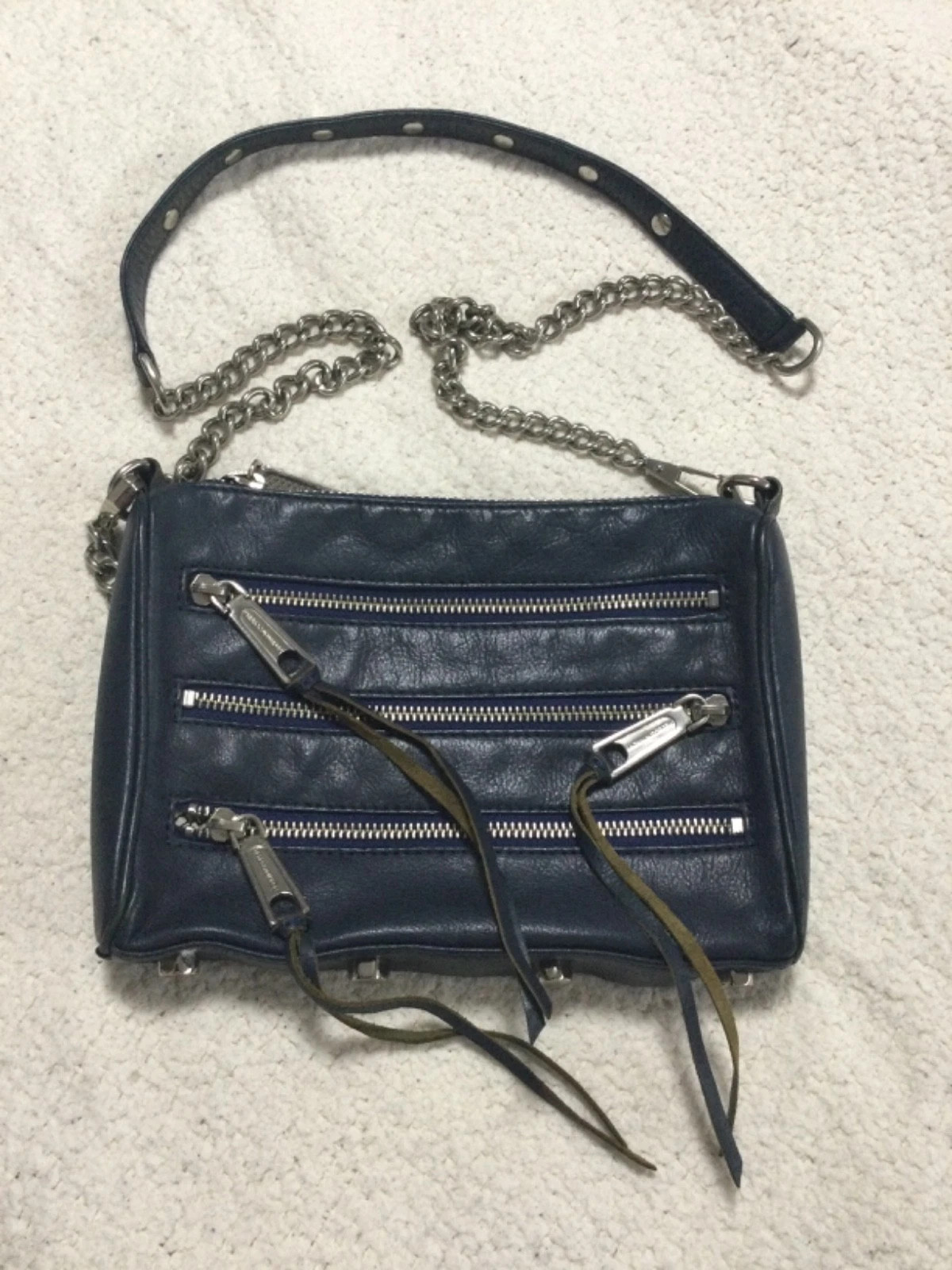 Rebecca Minkoff Moto 3 Navy Zipper Leather Crossbody Bag | eBay AU