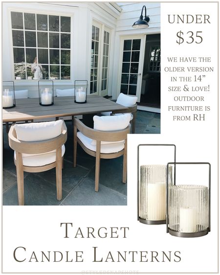 Target Outdoor lantern candles, 2 sizes & under $35 // we have last years version in the 14” // outdoor furniture is from Restoration Hardware 

 

#LTKhome #LTKunder50 #LTKSeasonal