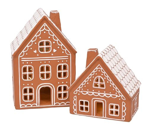 Mark Feldstein & Associates Ceramic Iced Gingerbread Houses Holiday Pre Lit LED Village Figurines, Set of 2, 9 Inch | Amazon (US)