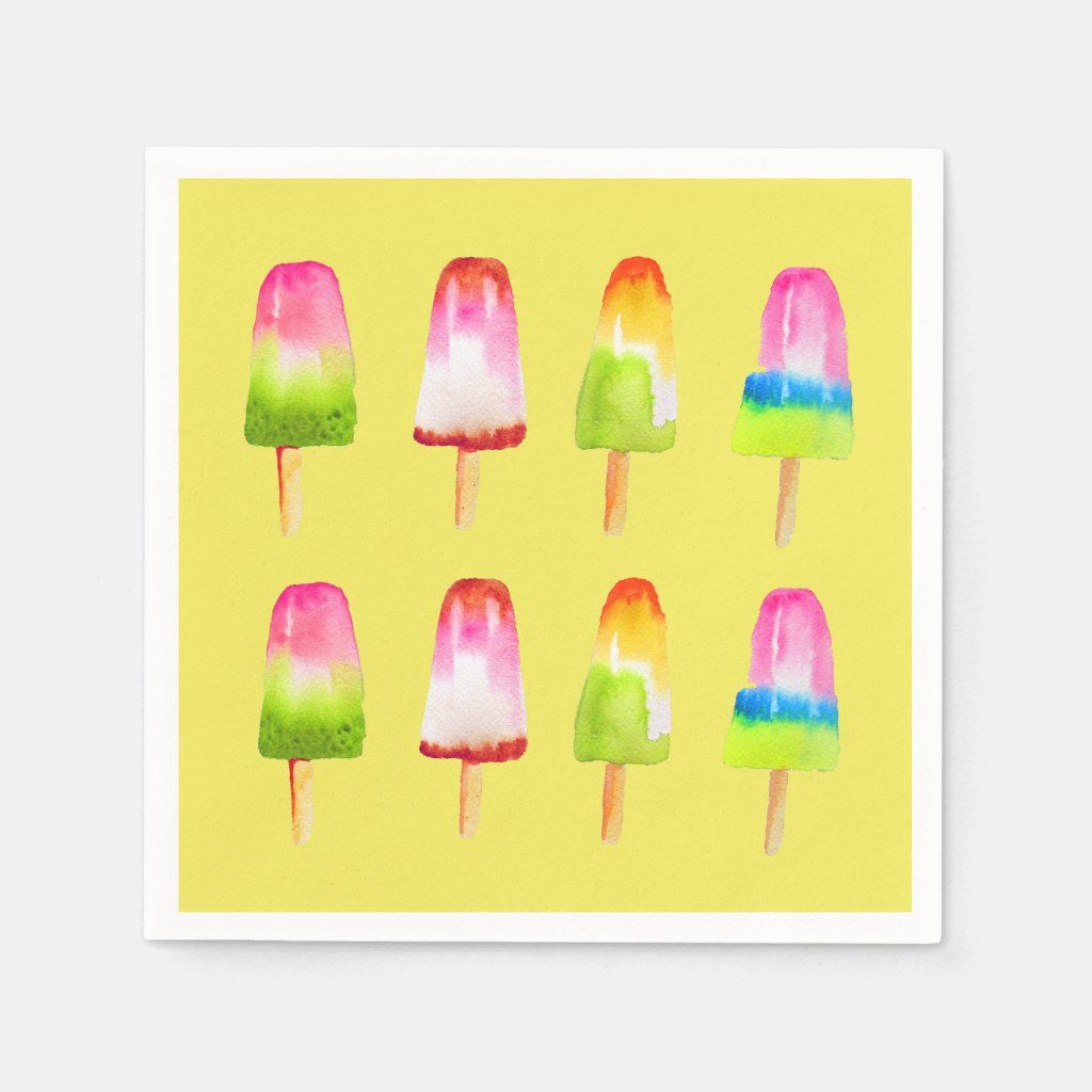Popsicle ice-block Summer watercolor cute Napkins | Zazzle
