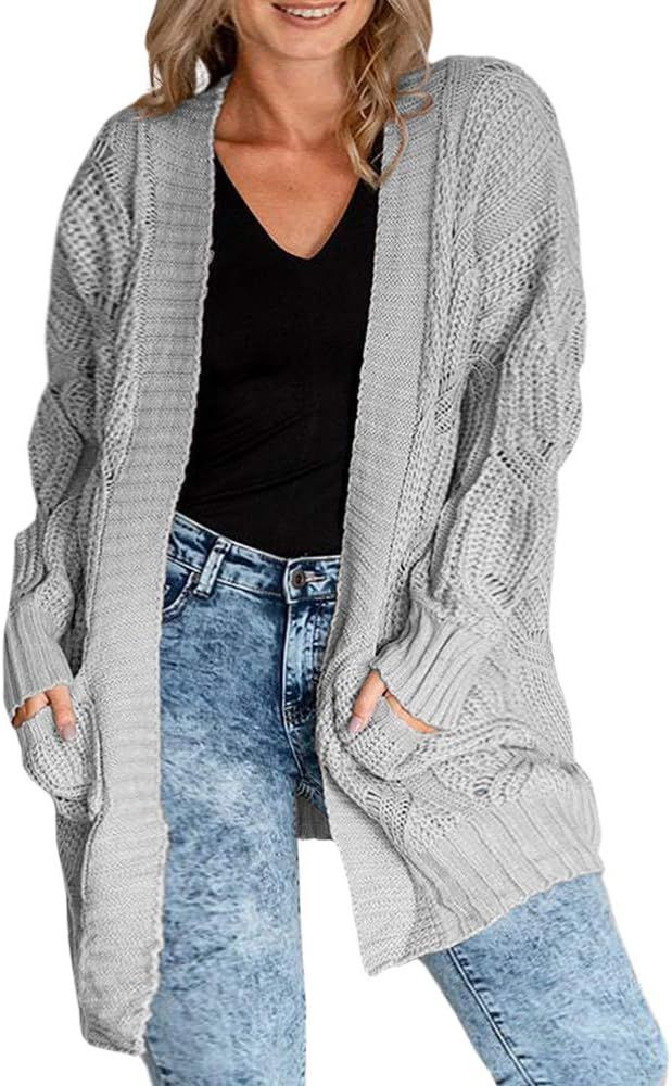 Womens Boho Open Front Cardigans Plus Size Cable Knit Long Sleeve Lightweight Loose Sweaters Oute... | Amazon (US)