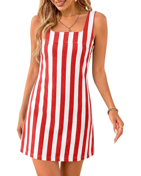 Cicy Bell Womens Summer Striped Denim Mini Dresses Square Neck Sleeveless Short Sundress Vacation... | Amazon (US)