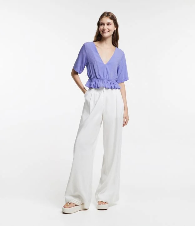 Calça Pantalona em Viscolinho em Alfaiataria com Pregas Branco | Renner (BR)