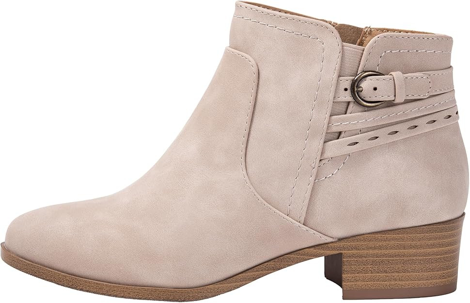 Womens Ankle Boots Buckle Chunky Low Block Heel Side Zipper Round Toe Booties DIXIE | Amazon (US)