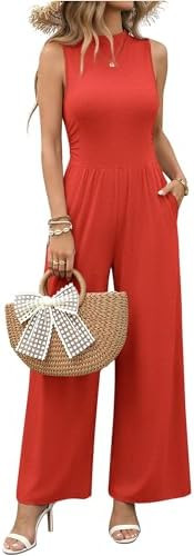 Ekouaer Summer Jumpsuits for Women Casual Mock Neck One Piece Outfits Sleeveless Formal Wide Leg ... | Amazon (US)