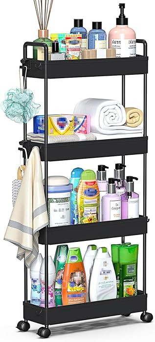 SOLEJAZZ Slim Rolling Storage Cart with Wheels 4 Tier Skinny Bathroom Storage Organizer Narrow Sh... | Amazon (US)