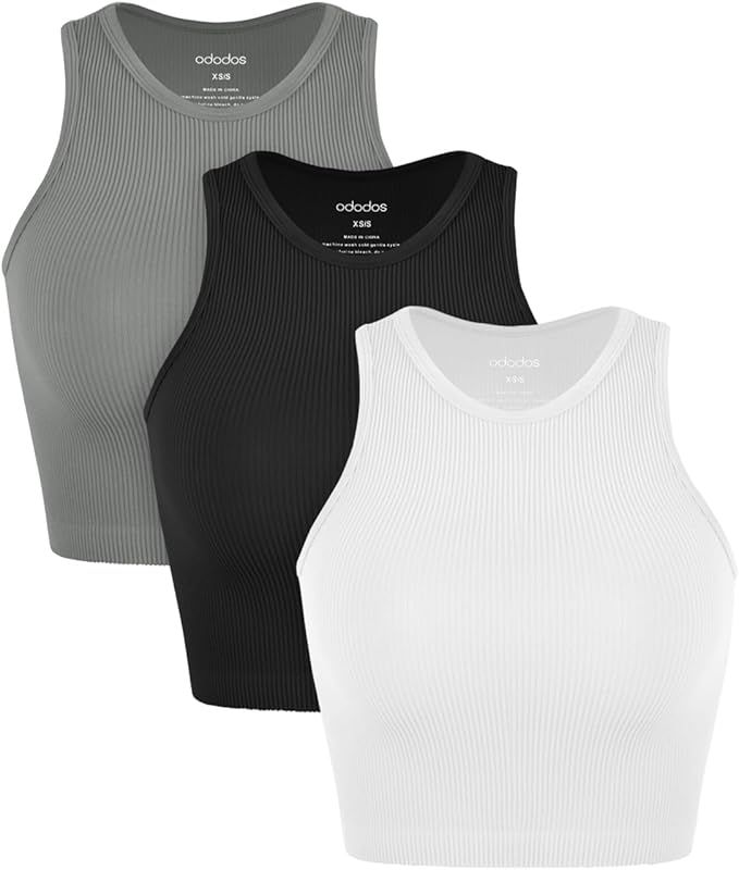 3-Pack Seamless Crop Tank for Women Ribbed Soft High Neck Cropped Tops | Amazon (US)