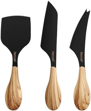 hecef Cheese Knife Set of 3, Includes Pronged, Hard Cheese & Chisel Knife, Matte Black Stainless ... | Amazon (US)