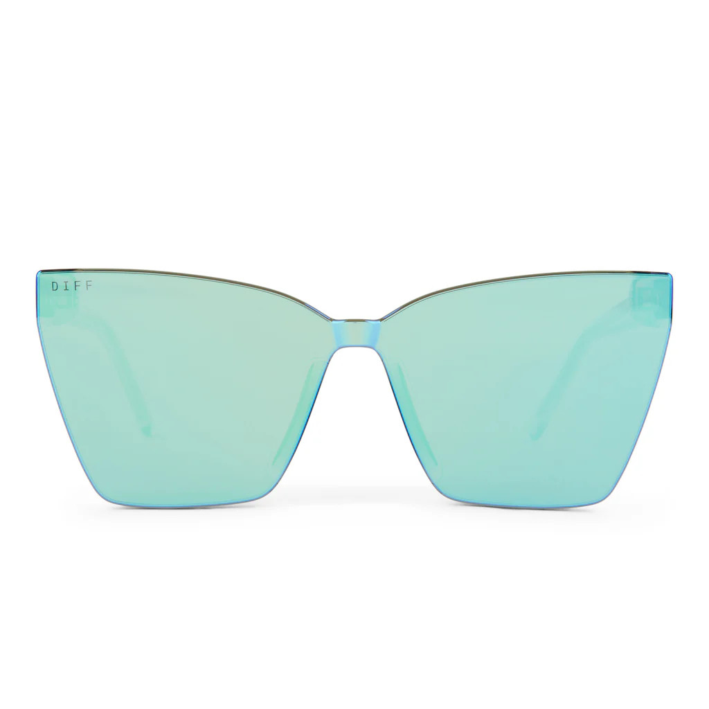 GOLDIE - CLEAR CRYSTAL + TEAL MIRROR SUNGLASSES | DIFF Eyewear