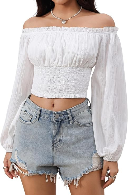 Amazon.com: MakeMeChic Women's Renaissance Costume Shirts Pirate Top Off Shoulder Tops Long Sleev... | Amazon (US)