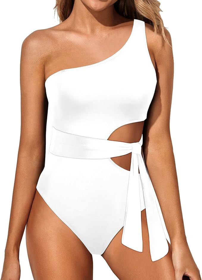 Yonique Women One Piece Bathing Suit One Shoulder Swimsuit Cutout Swimwear Monokini | Amazon (US)