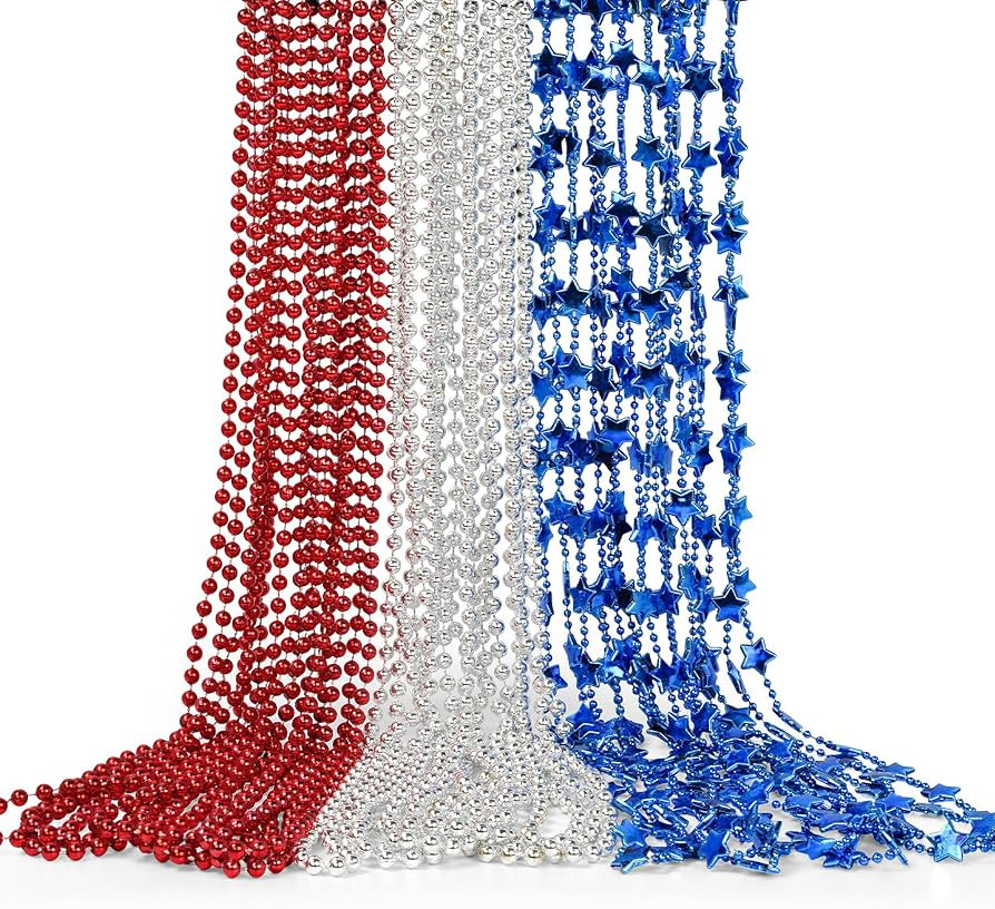 HOOSUN 4th of July Beads Necklaces,24 Pcs Patriotic Beads Necklaces Red Silver and Blue Accessori... | Amazon (US)