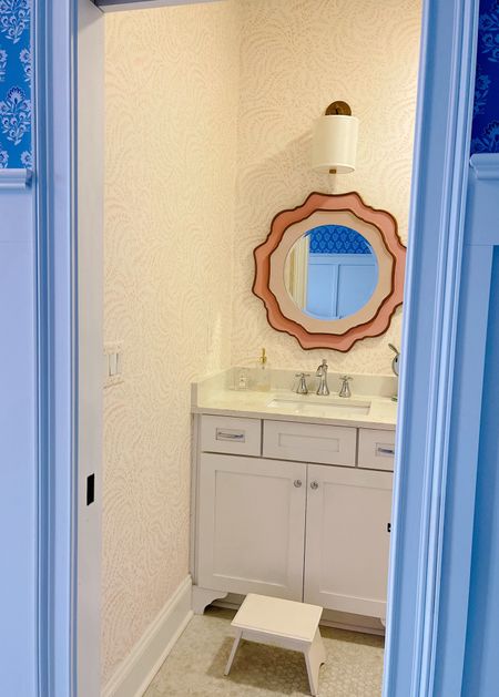 Classic pink girl bathroom 

Serena & Lily wallpaper | mirror | lighting 

#LTKhome