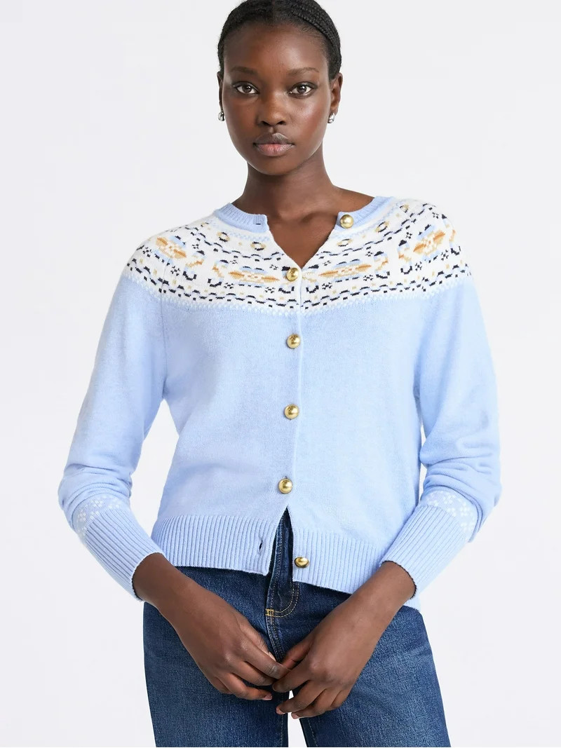 Free Assembly Women's Cozy Yarn Fair Isle Cardigan Sweater, Midweight, Sizes XS-XXL - Walmart.com | Walmart (US)