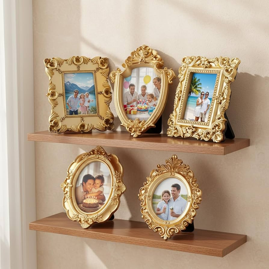 5 Pcs Mini Gold Picture Frames Vintage Set - Baroque Ornate Oval Rectangle Mini Gold Frames Vinta... | Amazon (US)