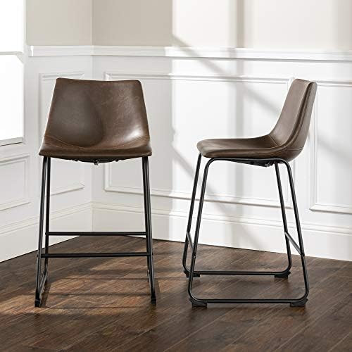 Walker Edison Douglas Urban Industrial Faux Leather Armless Counter Chairs, Set of 2, Brown | Amazon (US)