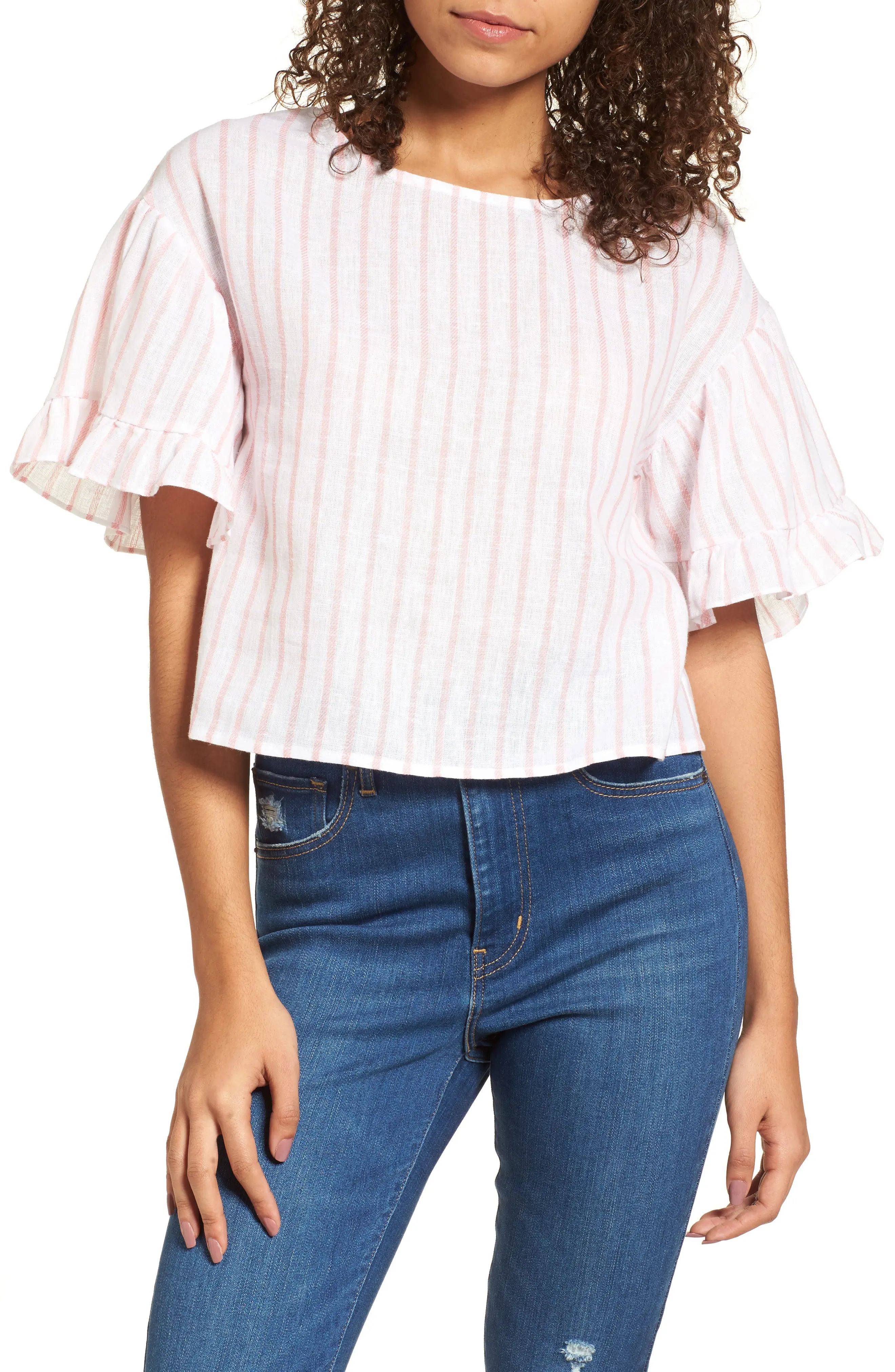 Ruffle Sleeve Linen Blend Crop Top | Nordstrom