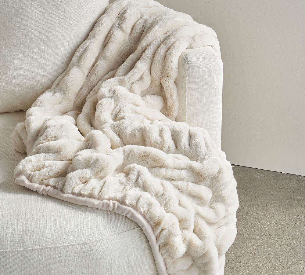 Faux Fur Ruched Throw Blanket | Pottery Barn (US)
