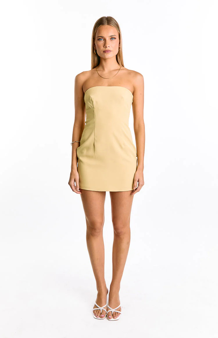 Oliva Butter Yellow Strapless Mini Dress | Beginning Boutique (US)