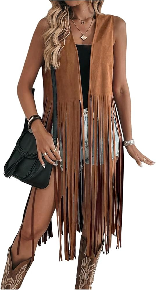 Milumia Women's Sleeveless Fringe Vest Faux Suede Western Cardigan Jacket | Amazon (US)