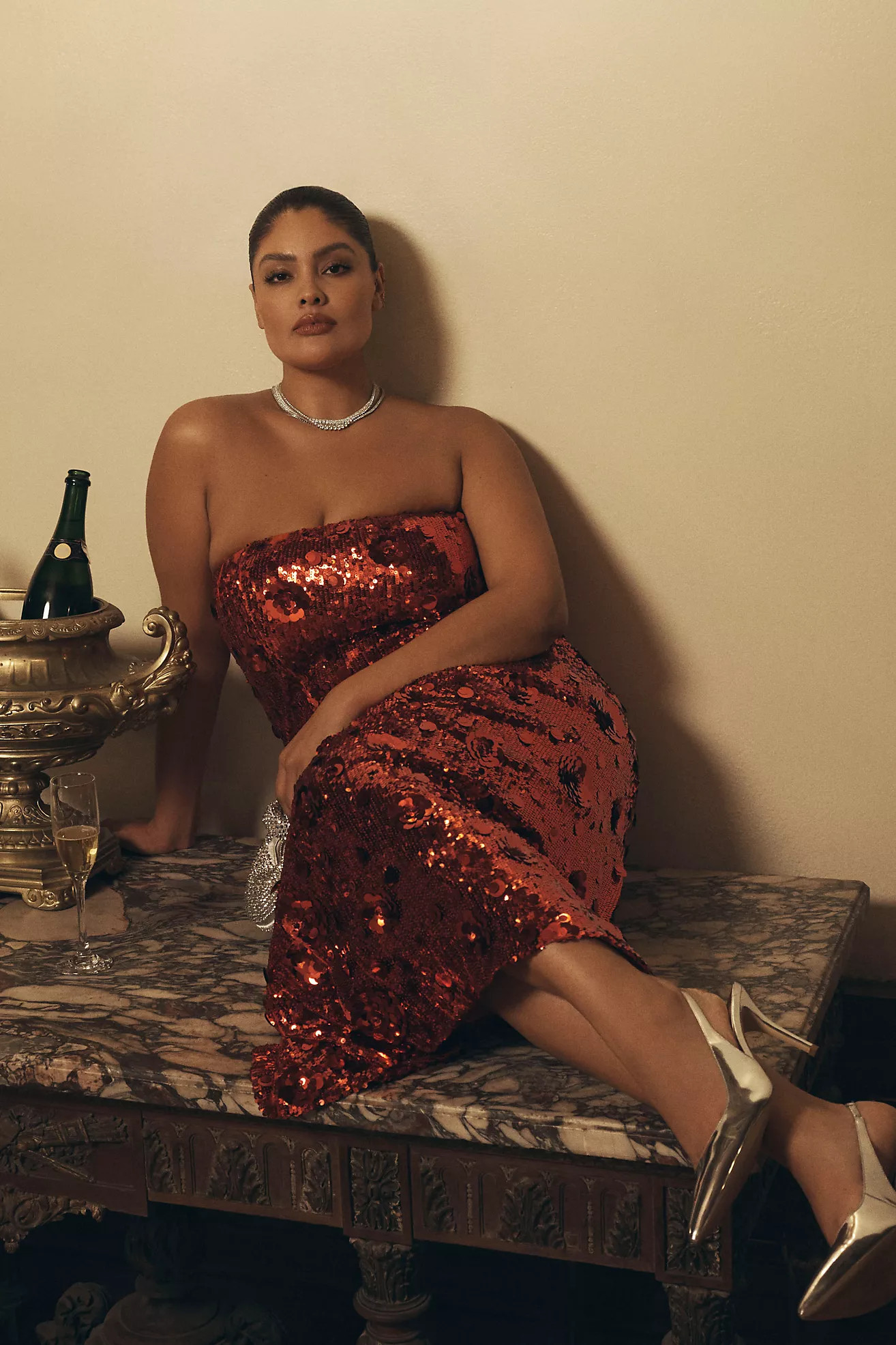 Endless Rose Strapless Sequin Midi Dress | Anthropologie (US)