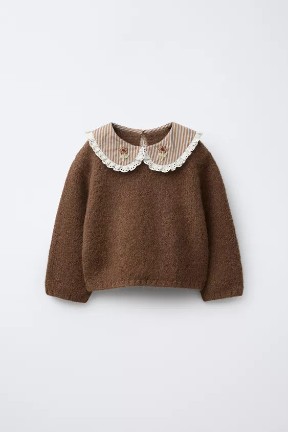 STRIPED COLLAR AND FLOWERS KNIT SWEATER | Zara US