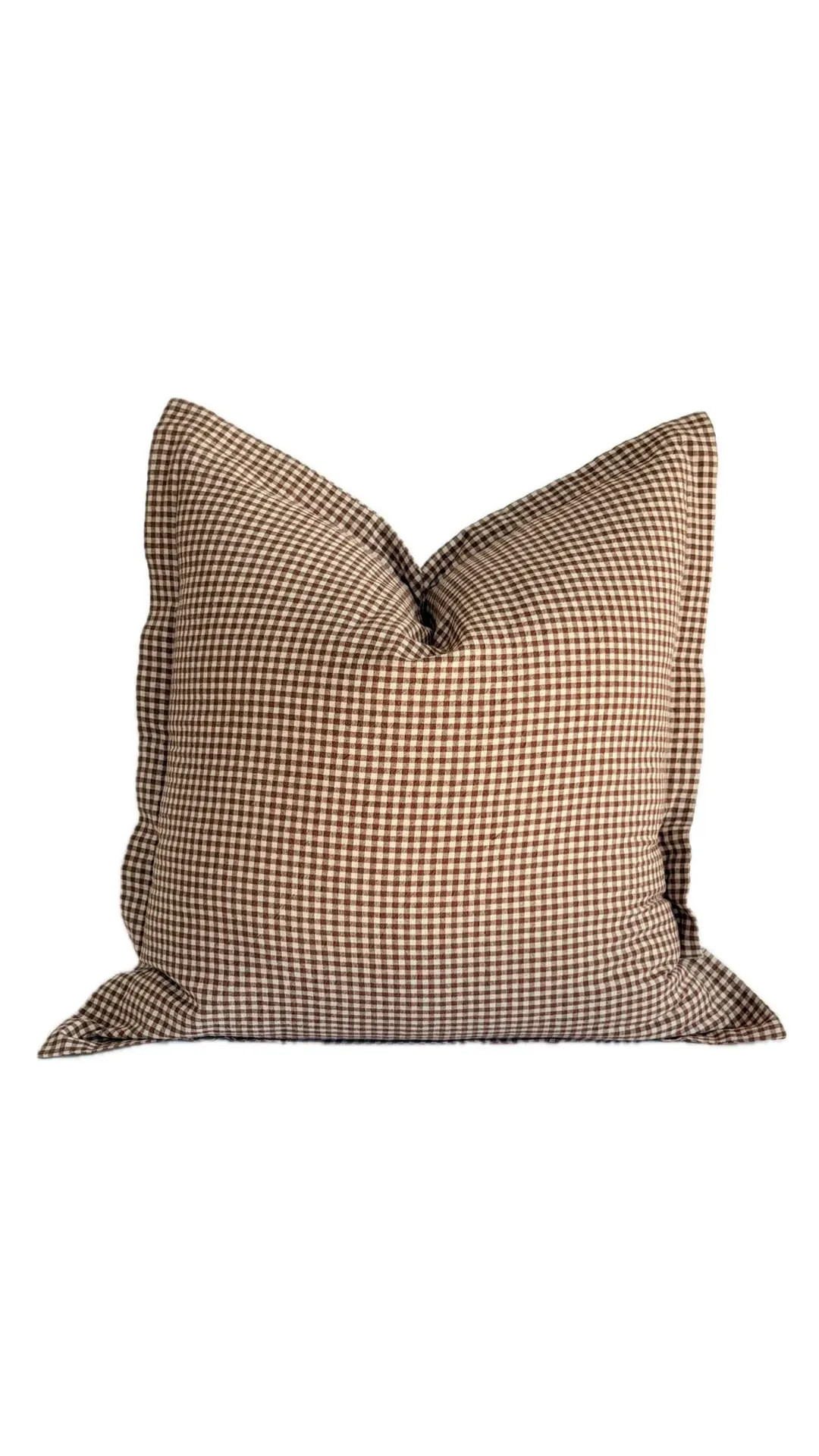 Bowen || Handmade Double-Sided Brown Beige Gingham Check Flange Edge Linen Pillow Cover | 22x22 | Etsy (US)