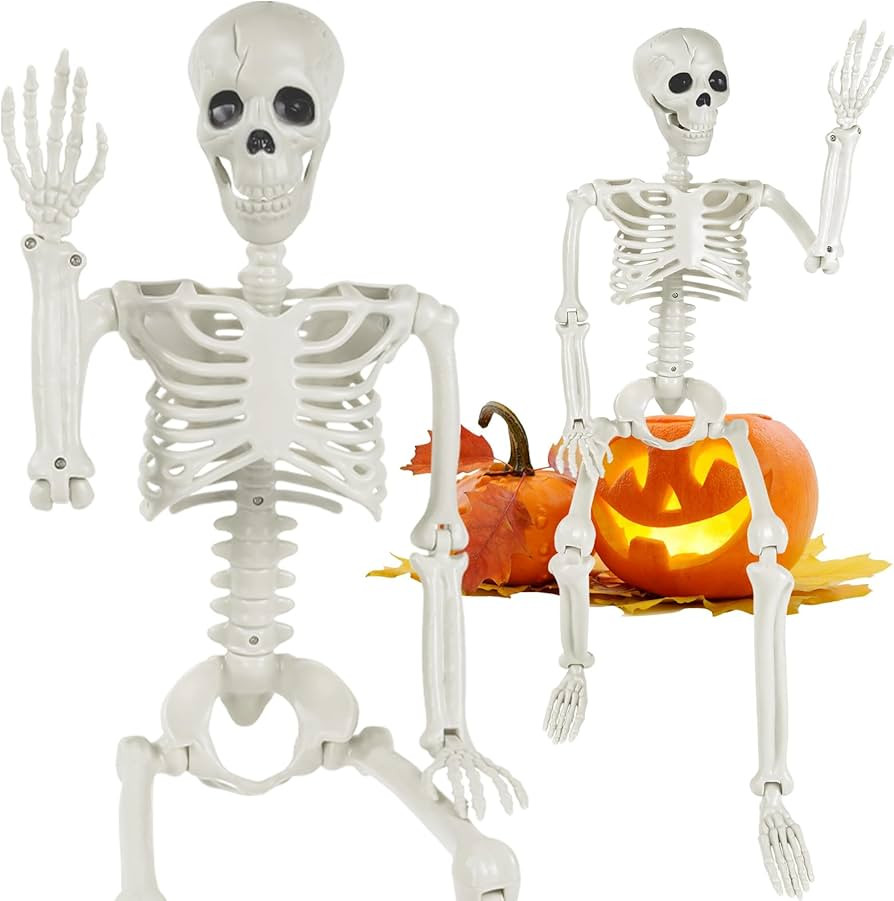 YUJUN 36'' Halloween Skeleton Decorations, 3ft Full Body Posable Skeleton Realistic Plastic Bones... | Amazon (US)