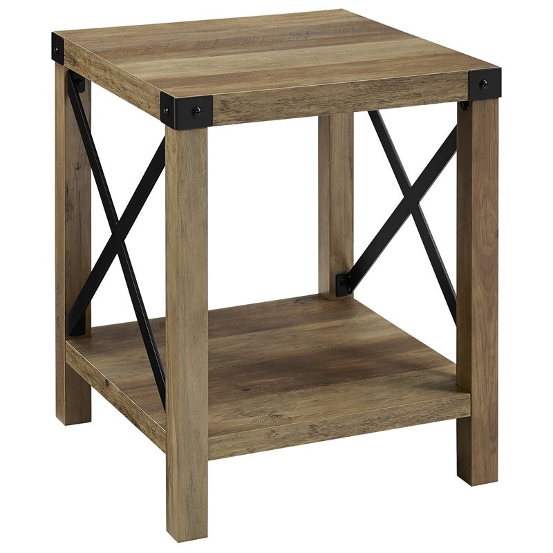 18 inch Farmhouse Metal X Side Table in Reclaimed Barnwood | Walmart (US)