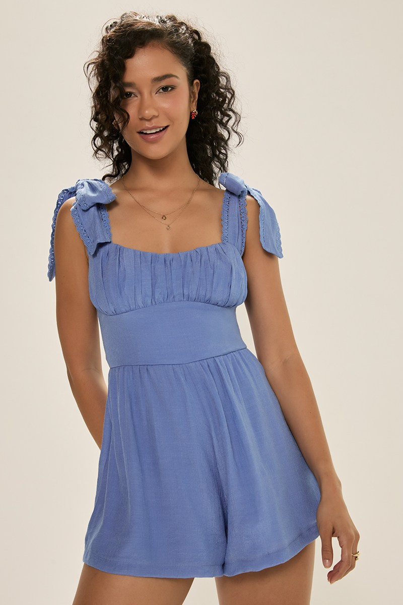 Sallie Bow Tie Strap Romper | Francesca's