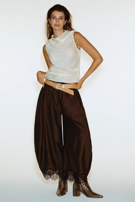 By Anthropologie Reverie Lace Trim Tapered Pants | Anthropologie (US)