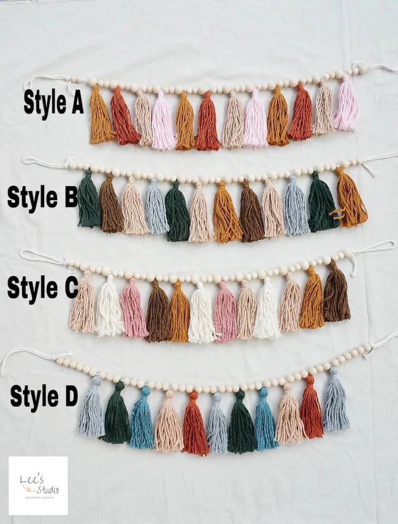 Custom Color Garland Tassel, Garland Tassel With Wood Beads, Earth Tone Wall Art, Over the Crib, ... | Etsy (US)