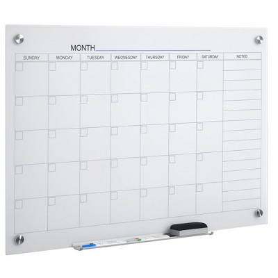 Vinsetto 35"x23" Dry Erase Wall Calendar Glass Whiteboard Monthly Planner for Homeschool Supplies & Home Office Organization w/ 4 Markers and Eraser | Target