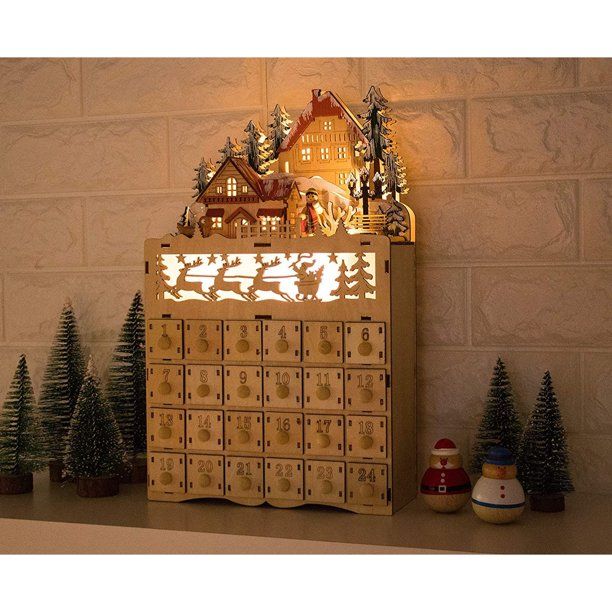 Wooden Christmas Advent Calendar with LED Light Up and 24 Drawers for Xmas Holiday Home Decoratio... | Walmart (US)