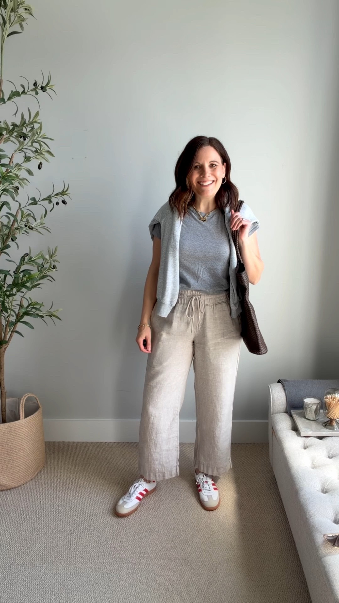 Nothing beats drawstring linen pants on a travel day. They feel like sweatpants but look more pulled together.
I paired a gray tee (which is great for travel-day spills) with a gray sweatshirt. 
These @onequince wide leg linen pants fit true to size. I’m in medium in the 28 inch inseam. ￼

#LTKOver40 #LTKMidsize #LTKSaleAlert