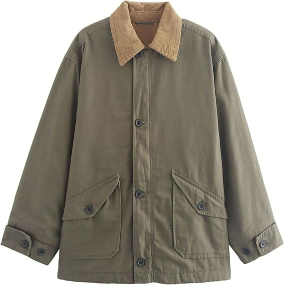 Womens Oversized Barn Jacket Button Down Canvas Jacket Corduroy Lapel Collar Fall Fashion 2024 Tr... | Amazon (US)