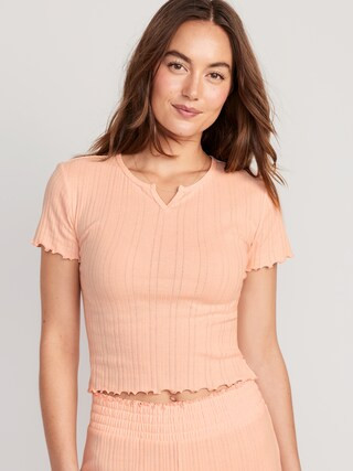 Split-Neck Pointelle-Knit Pajama T-Shirt for Women | Old Navy (US)